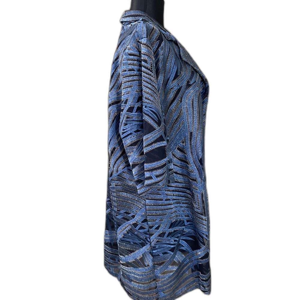 Chico's Travelers Blue Whimsy Mesh Stripe Embroidered 3/4 Sleeve Jacket 3 US XL - Picture 3 of 14